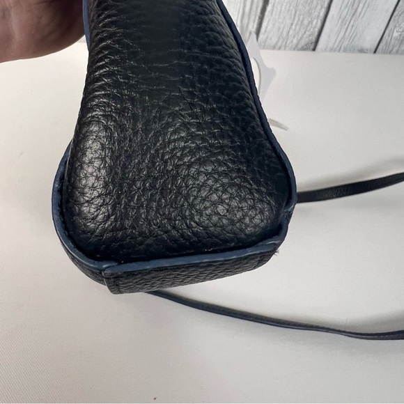 LODIS Black Pebbled Leather Charlotte Crossbody Bag with Blue Trim - Picture 9 of 14